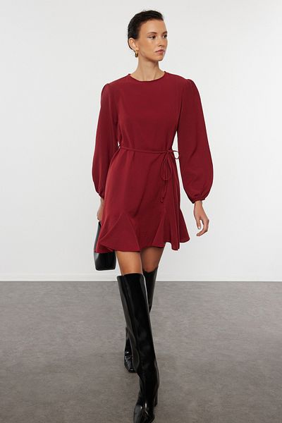 Trendyol Collection Rochie dreaptă mini burgundă cu curea - TWOAW24EL00337