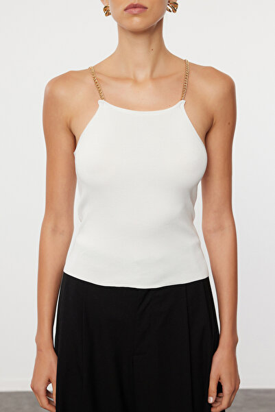 Trendyol Collection Ecru Strappy Basic Top pletená halenka TWOSS24BZ00617