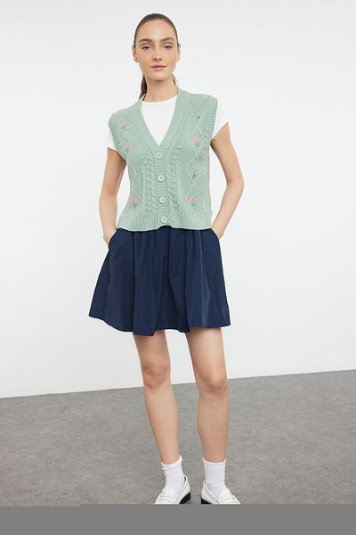 Trendyol Collection Mint Flower Patterned Embroidery Knitwear Vest - Twoaw23Sv00025