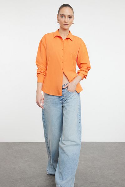 Trendyol Collection Sötét narancssárga - pamut laza szabású ing TWOAW20GO0107