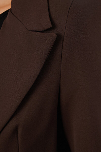 Trendyol Collection Tmavě hnědá blejzrová bunda s knoflíky – běžná podšívka, TWOAW22CE0168