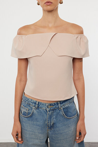Trendyol Collection Μπλούζα Off Shoulder Beige Woven - TWOSS24BZ00672