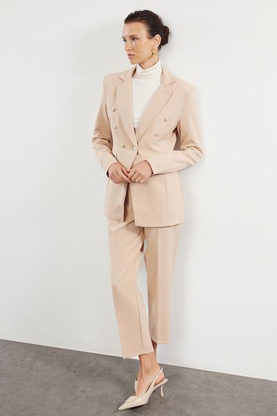 Trendyol Collection Beige Blazer Jacket and Beige Woven Trousers Set - Twoaw25Au00115