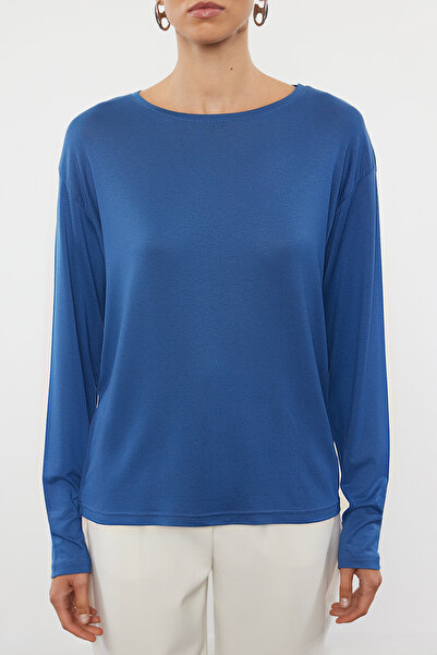 Trendyol Collection Πλεκτό μπλουζάκι Indigo Wide Fit - Μακρυμάνικο, TWOAW25TS00010