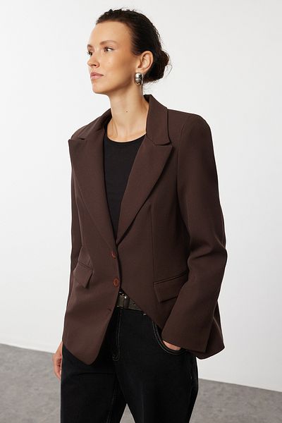 Trendyol Collection Dunkelbraune Blazerjacke mit Knöpfen – Normal gefüttert, TWOAW22CE0168