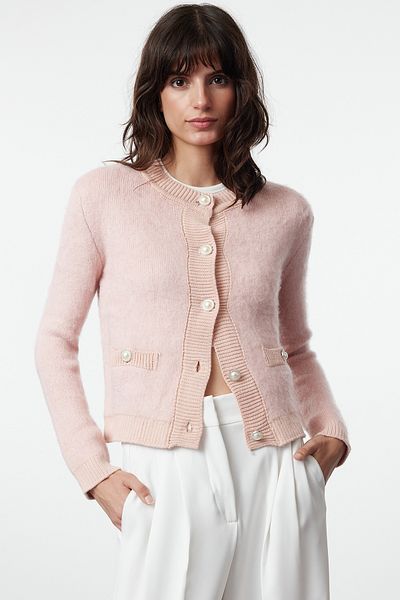 Trendyol Collection Soft Textured Powder Crop Knitwear Cardigan - Jacket Look Twoaw25Hi00021