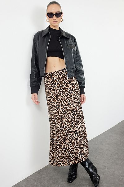 Trendyol Collection Maxi-Länge, bunt gewebter Rock mit Leopardenmuster - TWOAW25ET00030