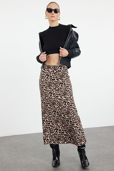 Trendyol Collection Maxi-Länge, bunt gewebter Rock mit Leopardenmuster - TWOAW25ET00030
