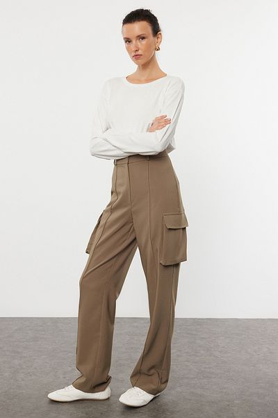 Trendyol Collection Dunkelkhaki Gerader Schnitt - Doppeltaschen-Cargohose TWOAW22PL0343