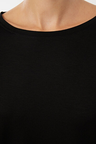 Trendyol Collection Černá 100% bavlna Oversize/Wide Fit Pletené tričko s dlouhým rukávem Twoaw25Ts00010