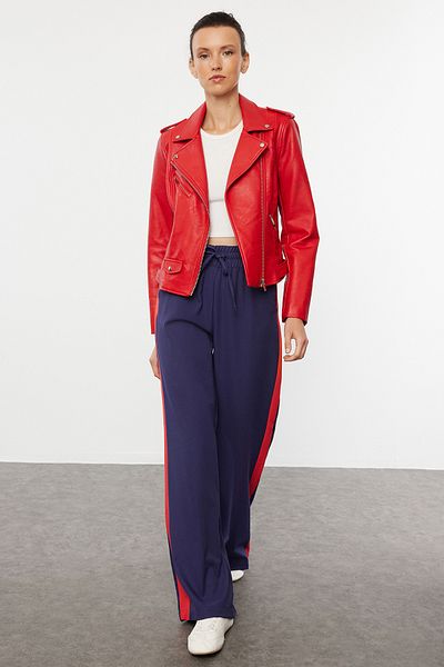 Trendyol Collection Tkané kalhoty s širokými nohavicemi v námořnické modré – elastický pas a boční pruh TWOAW25PL00050