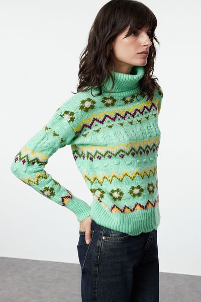 Trendyol Collection Pulover din tricotaj moale cu model mentă - TWOAW22KZ0512