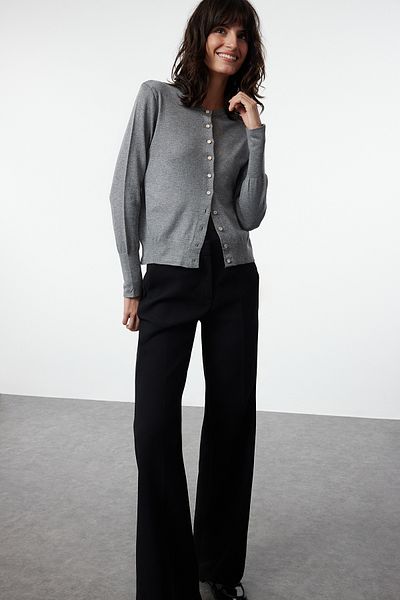 Trendyol Collection Premium Gray Knitwear Cardigan - Jacket Look, Special Yarn Twoaw25Hi00094