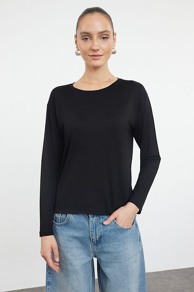 Trendyol Collection Black-Ecru 2 Pack – 100% bavlna Oversize tričko s dlouhým rukávem TWOAW25TS00013