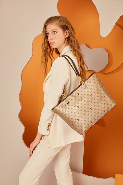 Pierre Cardin Goldfarbene Damen-Umhängetasche mit Monogramm – 05PO22Y1546 Classic
