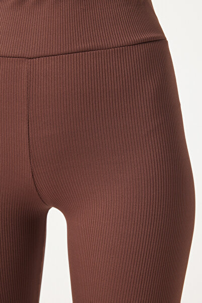 Happiness İstanbul Γυναικείο σοκολατένιο ψηλόμεσο πλεκτό καλσόν ZV00208