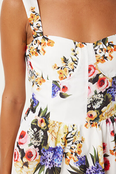 Happiness İstanbul Ružové ružové dámske letné šaty s kvetinovým vzorom na hrubé ramienko - FN03256