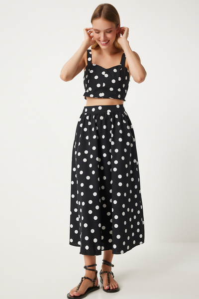 Happiness İstanbul Black and White Polka Dot Women's Poplin Suit - WF00081