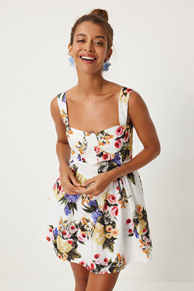 Happiness İstanbul Ružové ružové dámske letné šaty s kvetinovým vzorom na hrubé ramienko - FN03256