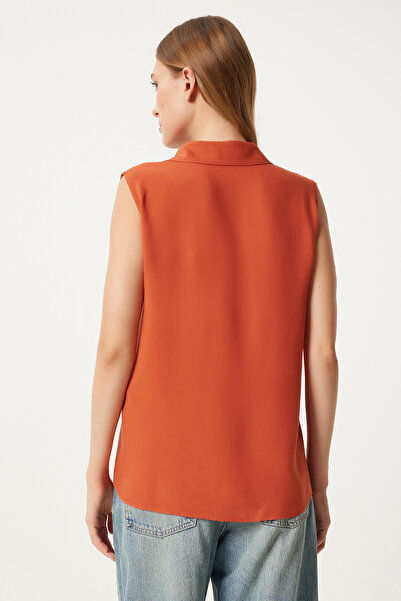 Happiness İstanbul Tégla színű viszkóz női ing - ujjatlan, TO00129