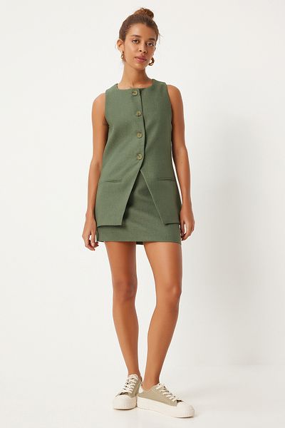 Happiness İstanbul Green Women's Mini Skirt - Woven FN03240
