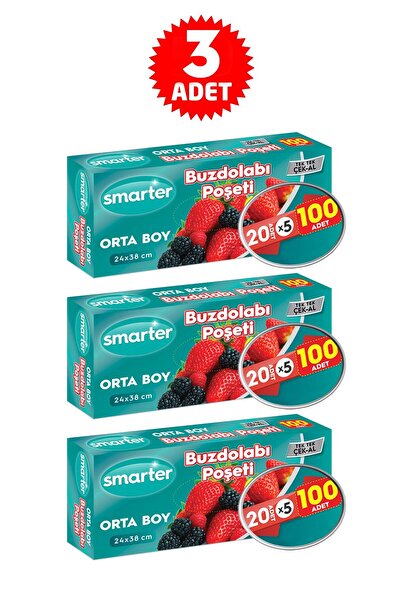 SMARTER 300 Adet Buzdolabı Poşeti Orta Boy 3 Paket ( 100 Adet X 3 )