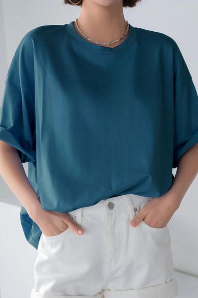 Teenage Millionaire Petrol Blue Basic Sima Nyomatlan Oversize Salas Boyfriend női póló