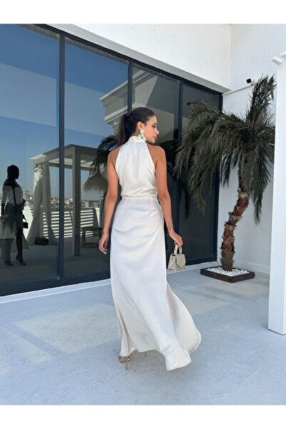 ESRAHELVACI Front Tie Cream Zero Sleeve Dress