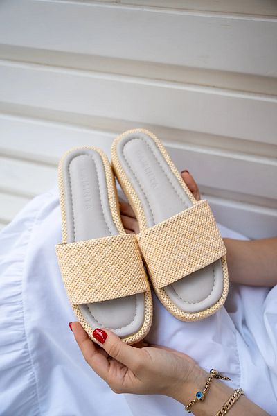 LAMİNTA Papuci de damă Oslo Ecru - Plat 4cm, Talpă specială groasă