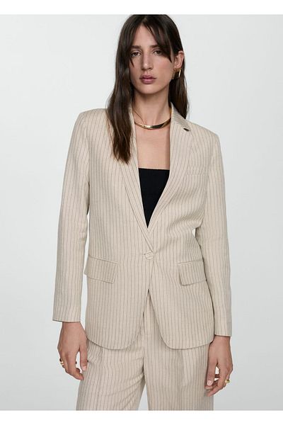 MANGO Woman Υφασμάτινο μπλέιζερ με ρίγες