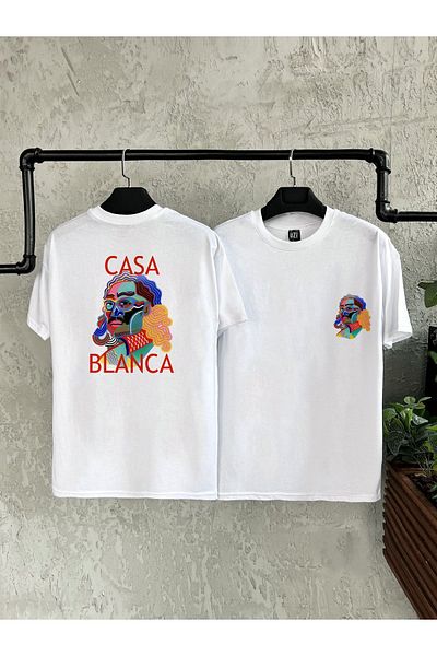 BİKOMBİNE Tricou alb pentru bărbați cu imprimeu dublu față Casa Blanca