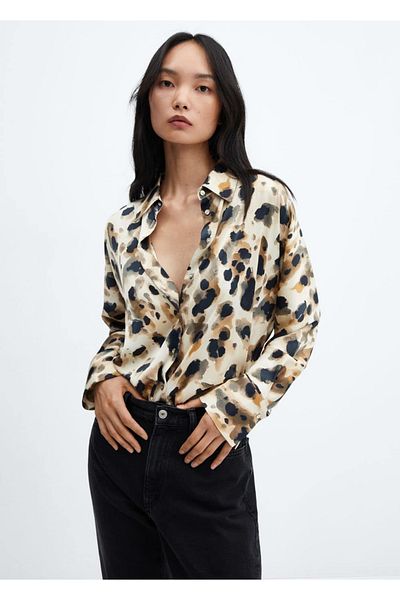 MANGO Woman Cămașă din satin cu model leopard