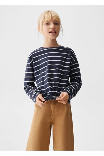 MANGO Kids Geknotetes, gestreiftes T-Shirt