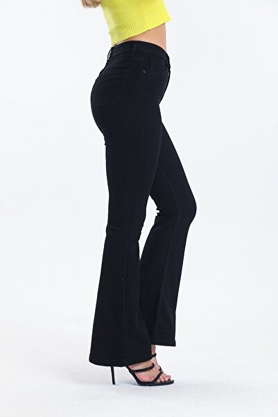 mooishan Μαύρο ψηλόμεσο γυναικείο τζιν παντελόνι λύκρα με φαρδιά μπατζάκια - ...