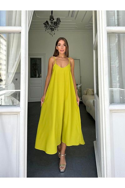 ORZUQLIFE Rochie lungă din țesătură Aerobin, galben neon, cu bretele reglabile