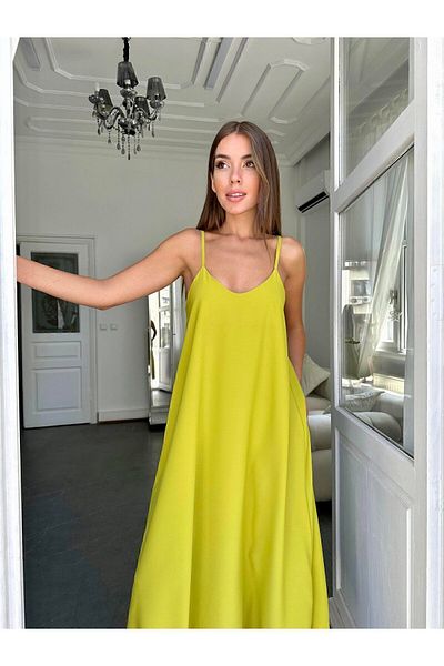 ORZUQLIFE Rochie lungă din țesătură Aerobin, galben neon, cu bretele reglabile