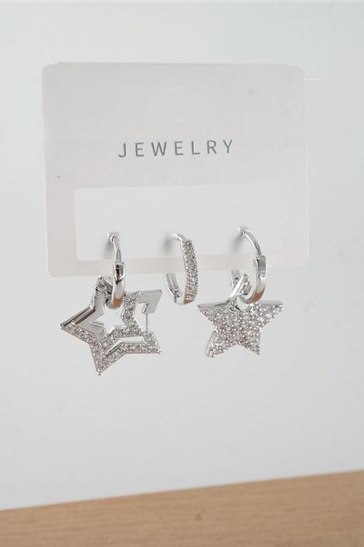 By Zeyna Aksesuar Vip Series Zircon Stone 3-piece Mixed Figure Earrings - zrk00565