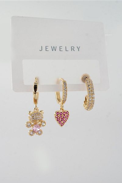 By Zeyna Aksesuar Vip Series Zircon Stone 3-Piece Mixed Figure Earrings - zrk00571