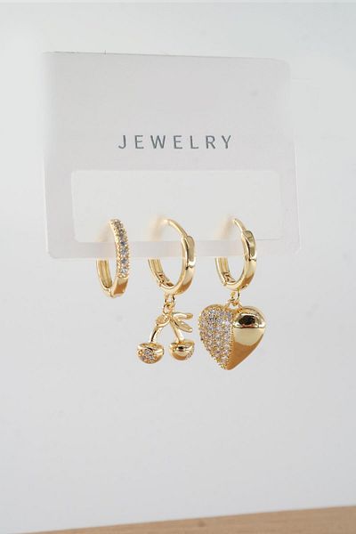 By Zeyna Aksesuar Vip Series Zircon Stone 3-Piece Mixed Figure Earrings - zrk00567