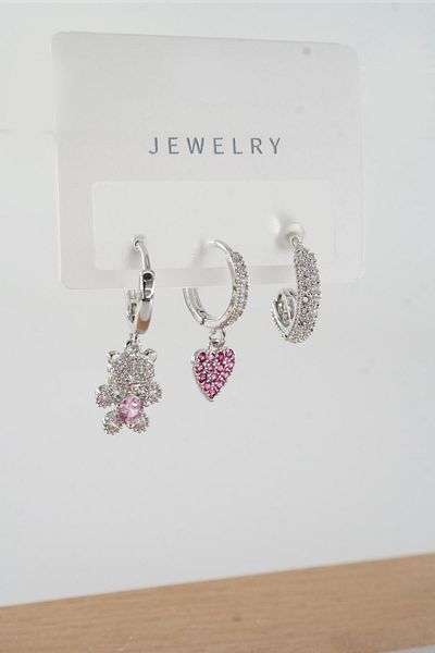 By Zeyna Aksesuar Vip Series Zircon Stone 3-Piece Mixed Figure Earrings - zrk00570