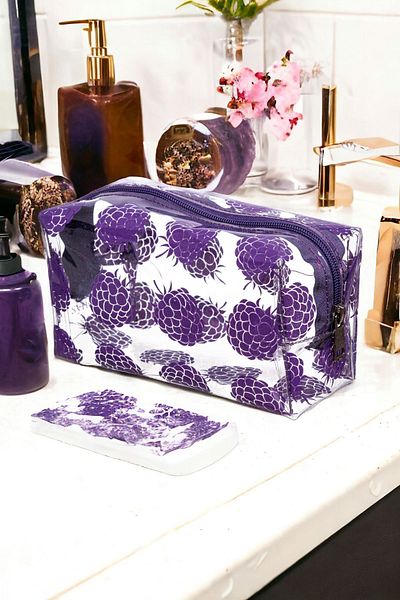 synee Blackberry Patterned Transparent Makeup Bag