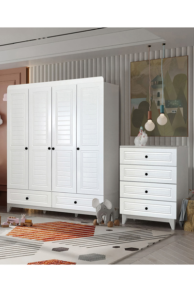 Öğünç Bebe Mobilya Verona 4 Kapılı Dolap ve Şifonyer İkili Takım
