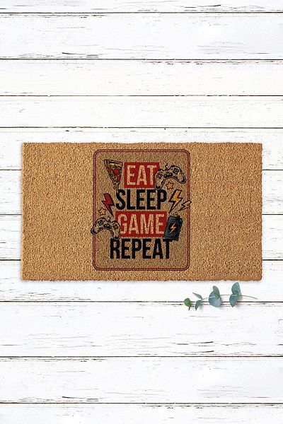 Paspas Yap Eat Sleep Game Gamer Koko Door Mat Door Mat PVC Base Bristle Mat Printed Mat