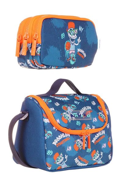 KAUKKO Set cutie de prânz și suport pentru stilou pentru băieți - baschet albastru portocaliu