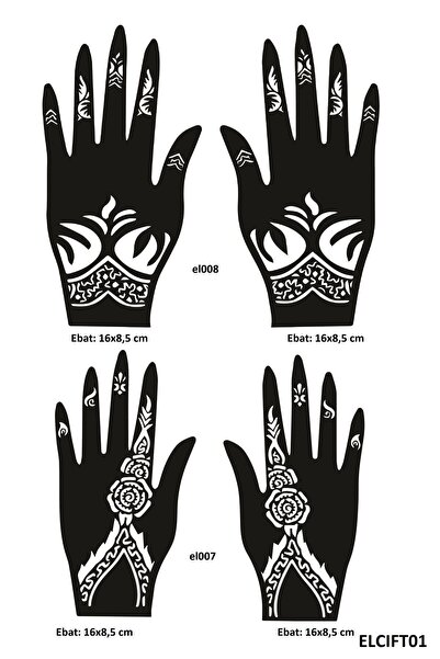 Airbrush Tattoo Çiçek Desenleri 4 adet 2 çift El Kına Kına Kalıpları Sadece K...