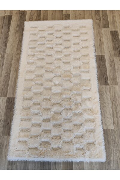 KuzeyCarpet ekru renkli parçalı peluş halı