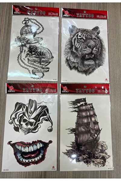 Airbrush Tattoo Büyük Boy Yapıştırma Dövme Geçici Dövme Seti 4 Adet Birden Model 16