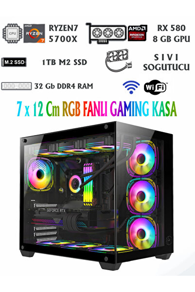 RAMTECH BİLGİSAYAR AQUARİUM X50 RYZEN 7 5700X / RX 580 8GB / 32GB RAM / 1TB M2 NVME / SIVI SĞT BİLGİSAYAR