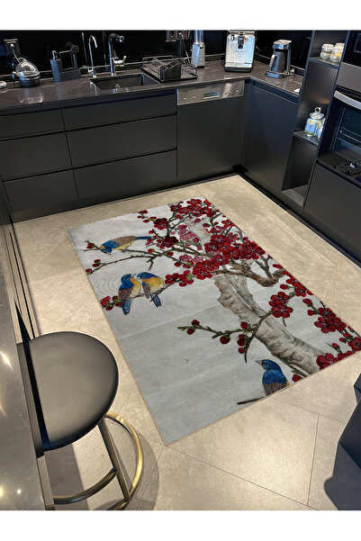 Rugs Modern Halı Mira Renkli Çiçekli Dallar ve Mavi Kuşlar Detaylı Modern Dek...