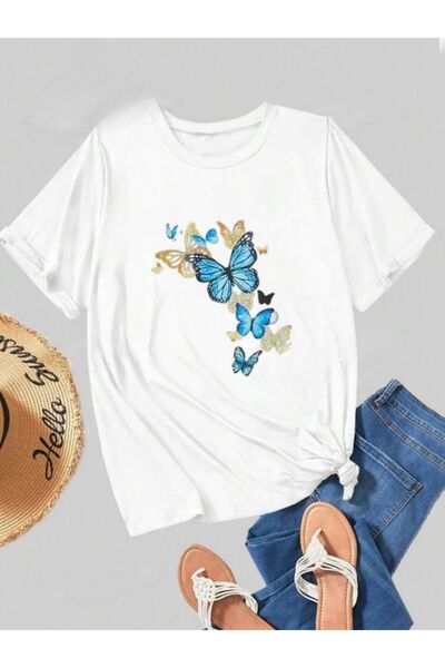 DEZZİİ Plavi leptir Štampano crna Oversize kroj T-shirt